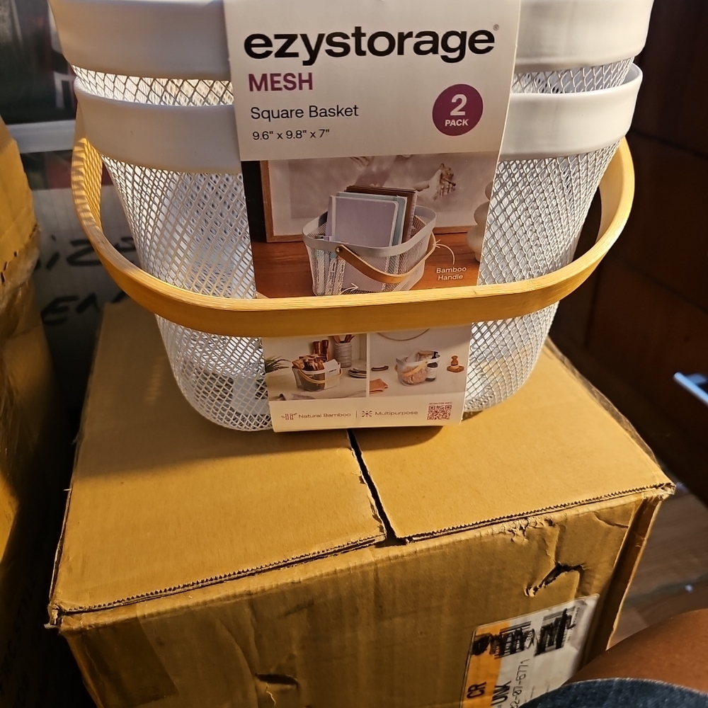 White Mesh Square Basket 2-Pack